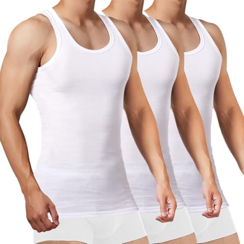 falary sportunterhemden herren tank tops baumwolle 3er pack weiß x3 m