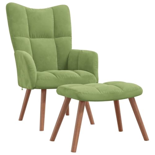 vidaXL Relaxsessel mit Hocker, Polsterstuhl mit Armlehne, Stahlrahmen, Hellgrün