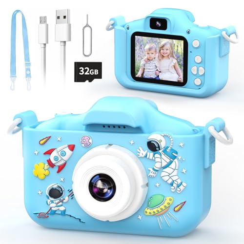 kinderkamera yunlone 12mp selfie digital kamera 1080p mit 32g karte blau