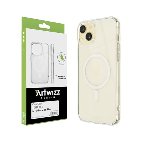 Artwizz ClearClip +Charge iPhone 15 Plus, kratzresistente transparente Hülle, verstärkte Ecken, MagSafe Qi kompatibel