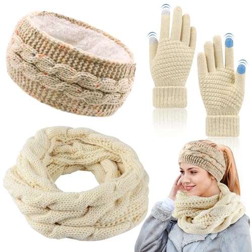 schal set für damen, stirnband und handschuhe, warme winteraccessoires, ohrenwärmer