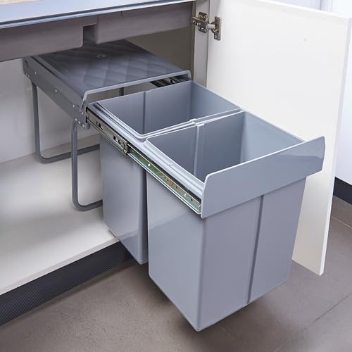 einbaumülleimer froland 2 fächer mülltrennsystem grau 2x20l ausziehbar 48x34x42 cm