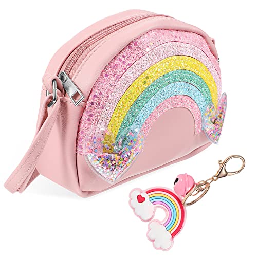 valiclud regenbogen geldbörse für mädchen, herz crossbody tasche mit glocke