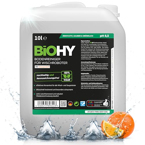 Produktbild: biodhy bodenreiniger für wischroboter, orangenduft, 10 liter, schaumarm, streifenfrei