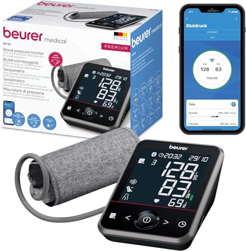 beurer bm 64 Blutdruckmessgerät mit afib-erkennung, app-anschluss, oberarmmanschette 22-42 cm