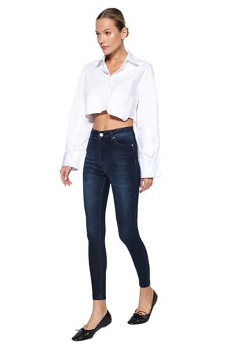 damen jeans navy blue high waist skinny trendyol twoaw24je00066, 36 eu