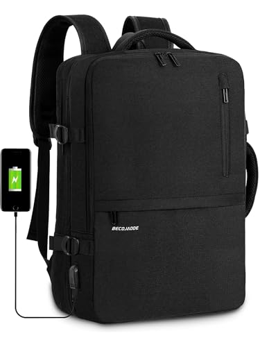 becojadde rucksack handgepäck mit laptopfach für 17 zoll, schwarz, herren