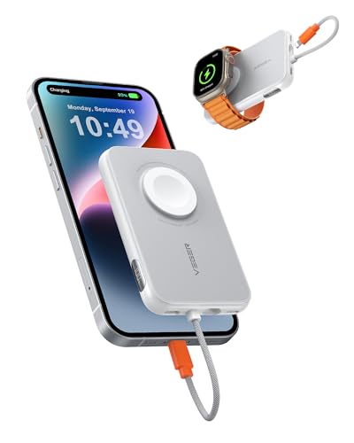 veger power bank 5000mAh 20W PD mit apple kabel und usb-c für iphone und apple watch, weiß