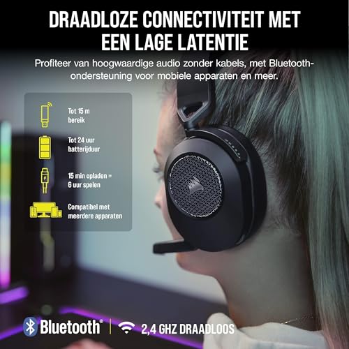 corsair hs65 wireless gaming headset, 2,4-ghz, bluetooth, dolby audio 7.1, leicht