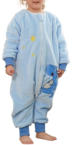 maeau baby schlafsack flanell mit füßen für kinder 4-5 jahre dinosaurier blau