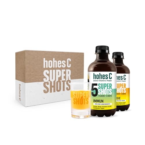 hohes c super shots geschenkset immun und energie mit shotglas, orange, mango, ingwer, cranberry, guarana, chili