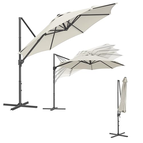 songmics sonnenschirm 300 cm ampelschirm 360 drehbar upf 50+ cremeweiß mit kurbel