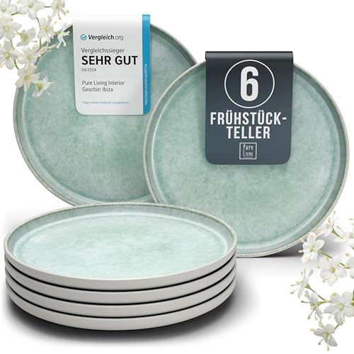 steingut frühstücksteller set für 6 personen, pure living türkise salatteller