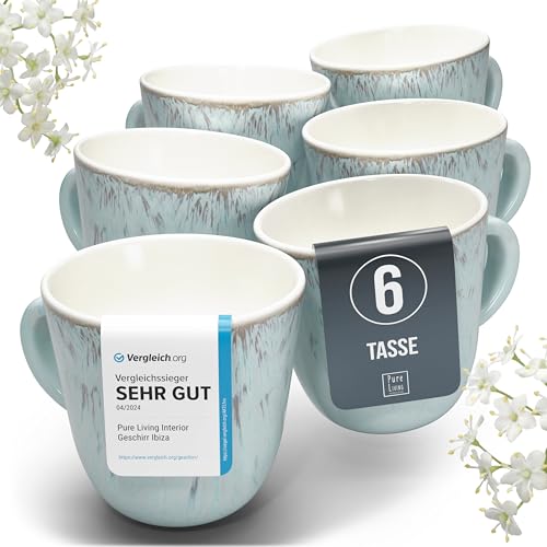 steingut kaffeetassen set für 6 personen blau-beige, Ibiza testieger, stilvolle tee- und kaffeebecher