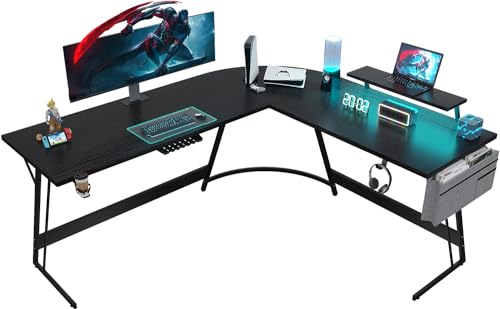 jummico gaming tisch 130x130 cm eckschreibtisch mit monitorständer und stauraum, schwarz