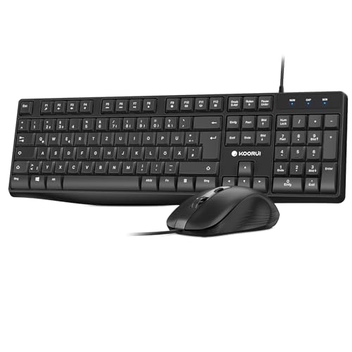 koorui tastatur und maus set deutsch qwertz mit 12 funktionen, schwarz für windows macos linux