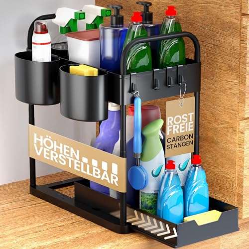 heldenwerk unterwaschbecken regal verstellbar schwarz, 2-etagen küchen organizer