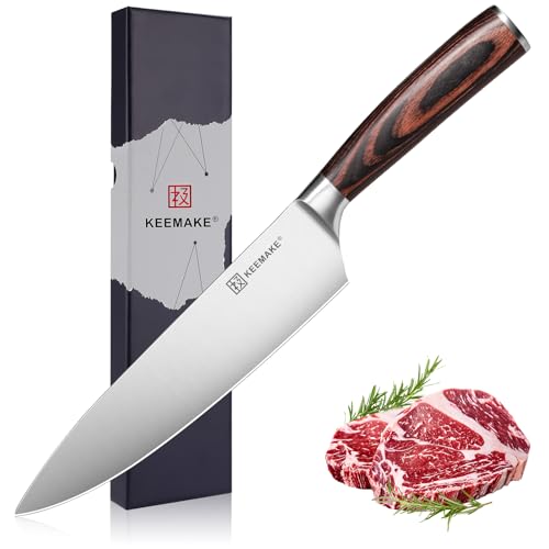 keemake kochmesser 20cm schnitthaltiges küchenmesser aus carbon edelstahl, ergonomischer griff