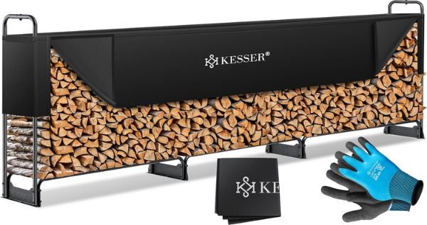 kesser metall kaminholzregal mit abdeckung 390x36x117cm für 84,80