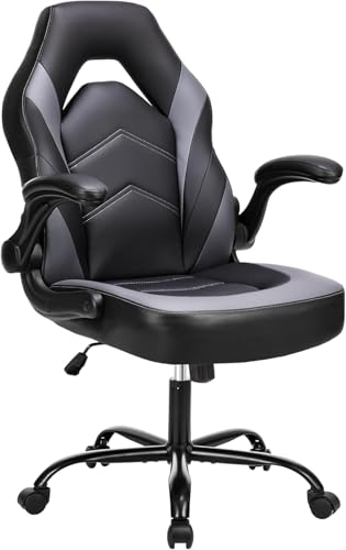 dumos gaming stuhl, ergonomischer gaming sessel, drehbar, pu-leder, schwarz-grau