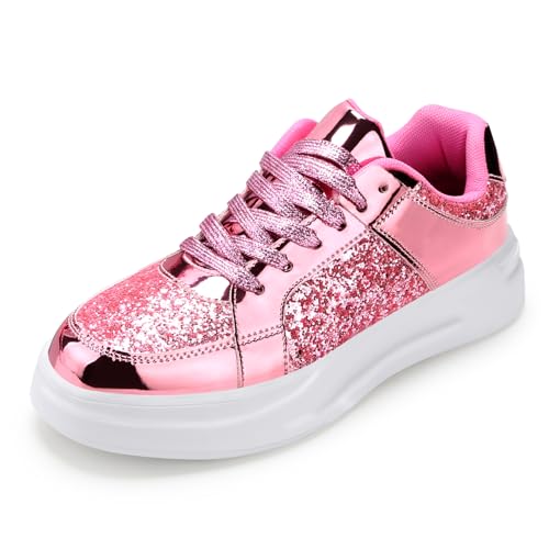 Padgene damen laufschuhe mit kissen, turnschuhe fitness outdoor, rosa glänzend, 37 EU