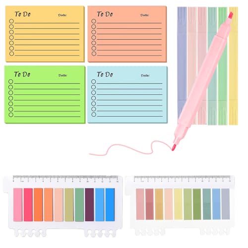 600 transparente haftnotizen mit 6 textmarkern, sticky notes set für bürobedarf