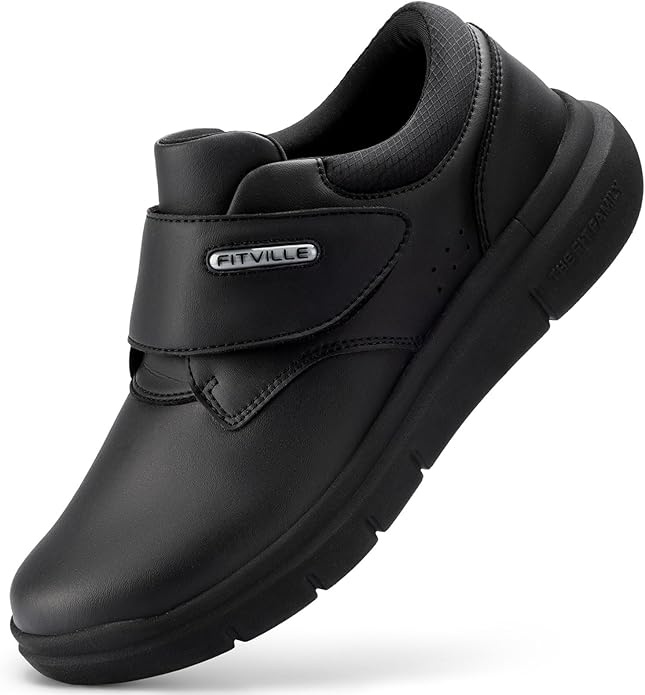 Herren Lederschuhe Extra Weit mit Klettverschluss Schwarz EU 47 X-Weit