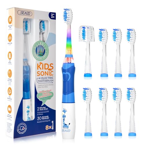 seago sg977 elektrische zahnbürste kinder, 8 weiche bürstenköpfe, 4 modi, wasserdicht