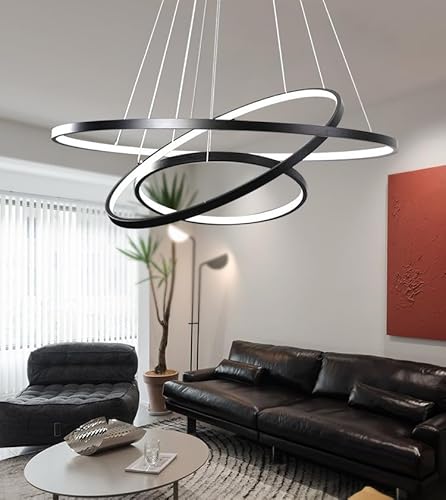 qiaomao led pendelleuchte dimmbar schwarz mit fernbedienung 76w 3 ring höhenverstellbar