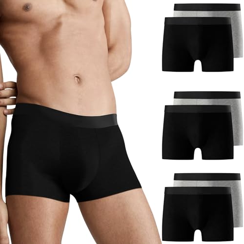 falechay boxershorts herren 6er pack unterwäsche baumwolle sport schwarz-grau L