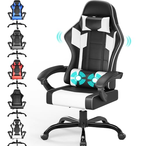 jummico gaming stuhl massage ergonomisch mit lendenwirbelstütze weiß bis 150kg