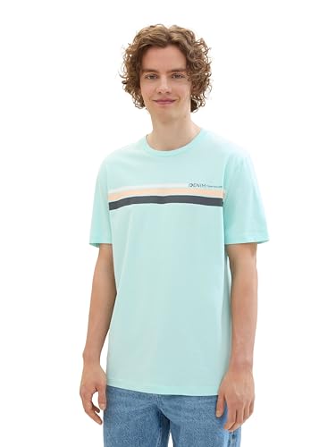 tom tailor denim herren t-shirt logo-print baumwolle classic light blue, m