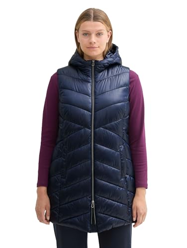 tOM TAILOR Damen plussize lange steppweste mit kapuze 10668-sky captain blue 44