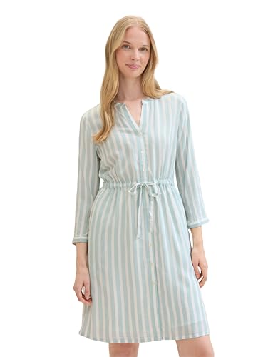 tomm tailor kleid damen mint blue offwhite streifen mit bindegürtel 32