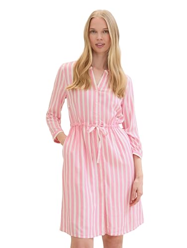 tom tailor kleid damen streifen bindegürtel pink offwhite 32