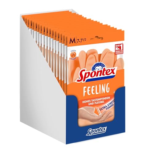Spontex Feeling Haushaltshandschuhe Größe M, 18 Paar, für empfindliche Putzarbeiten