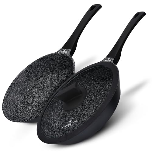 ZWIEGER 3-teiliges pfannenset 28 und 24 cm mit deckel, induktionsgeeignet, antihaft, alu guss