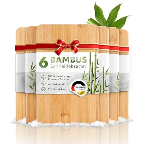 Bambus Frühstücksbrettchen 6er Set 22 x 14 cm | Antibakterielle Schneidebretter