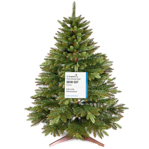 Entdecken Sie den Pure Living Premium Weihnachtsbaum (120 cm)! Realistisches Design, stabiler Holzstand und praktische Transporttasche  perfekt für festliche Stimmung!