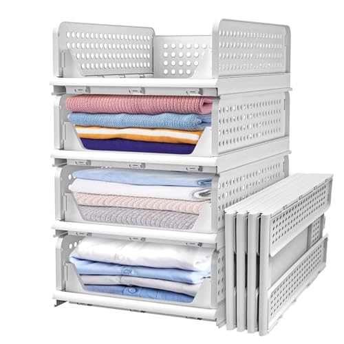 CALIYO kleiderschrank organizer 4er set stapelbar weiß für kleiderschrank küche badezimmer