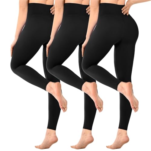 3er pack leggings damen high waist blickdicht schwarz gr. s-m, m-l für 14,98