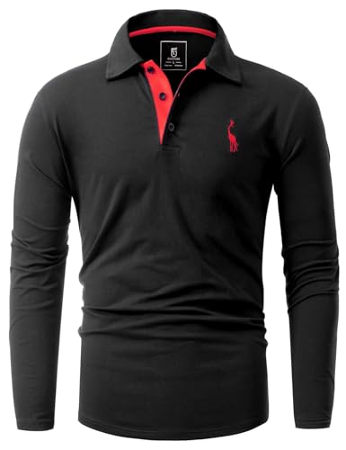 glestore herren poloshirt langarm schwarz m polo t-shirt hemden männer