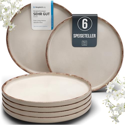 steingut teller set für 6 personen rustic landhausstil beige von pure living