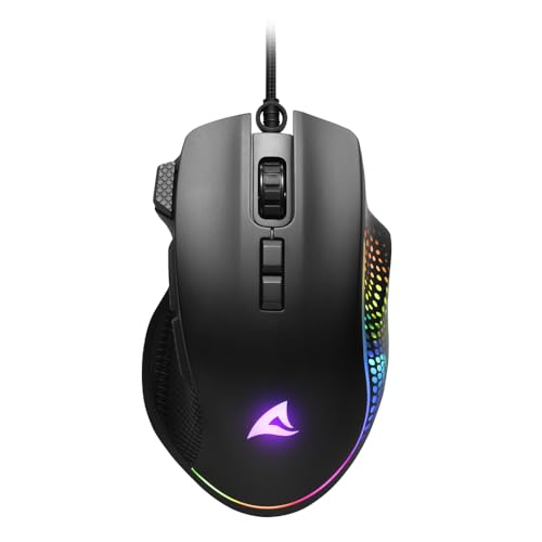 sharkoon shark force 3 gaming maus, kabelgebunden, rgb, 12800 dpi, 8 tasten