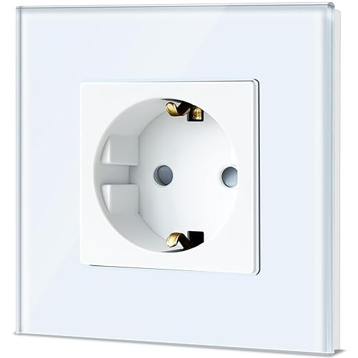 Schuko Steckdose EU-Standard 1 Fach Unterputz 16A 250V Glasplatte Weiß 8686mm