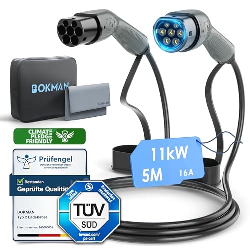 Produktbild: Typ 2 Ladekabel 16A 11 kW 3-Phasig 5m, Typ 2 auf Typ 2 für Elektroauto