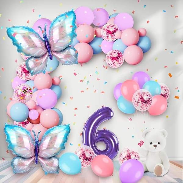 zahl folienballon set 6 jahre schmetterling lila 30 stück 12 zoll pastelldekoration für mädchen