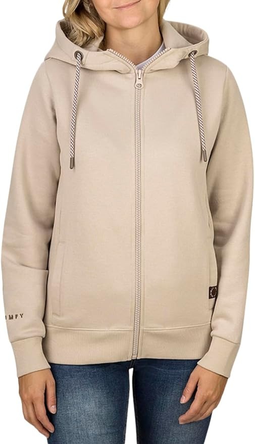 DENIMFY Sweatjacke Damen Regular Fit Kapuze Reißverschluss M Birch Beige