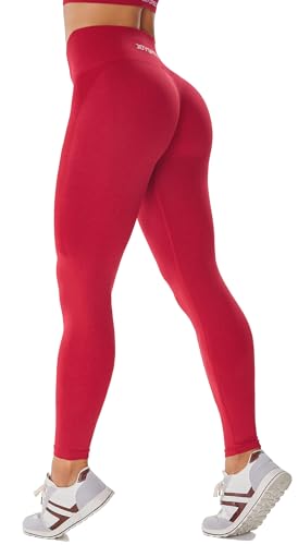 joyspels sport leggings damen, high waist blickdicht push up yogahose, verkehrsrot S