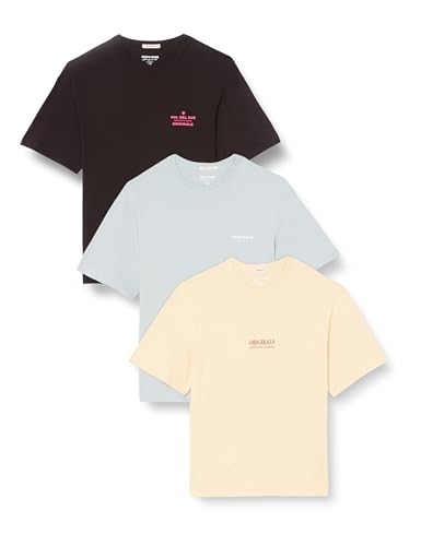 jack & jones jormykonos t-shirt 3er set kurzarm crew neck schwarz